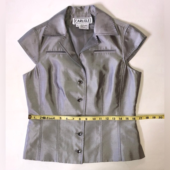 Vintage CARLISLE Silk Pantsuit Top Pants Belt Silver Gray (4) - Picture 6 of 17